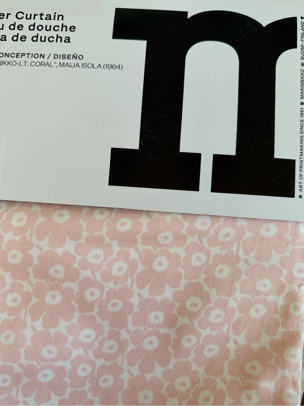 HTF Marimekko Pink and White Floral Design Pikkuinen Unikko Shower Curtain